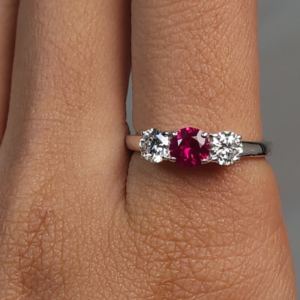 Created Ruby & Lab Grown Diamond Round Ring .925 … - image 4